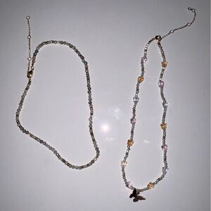 American Eagle Beaded Necklace with Butterfly Charm & blue bead necklace